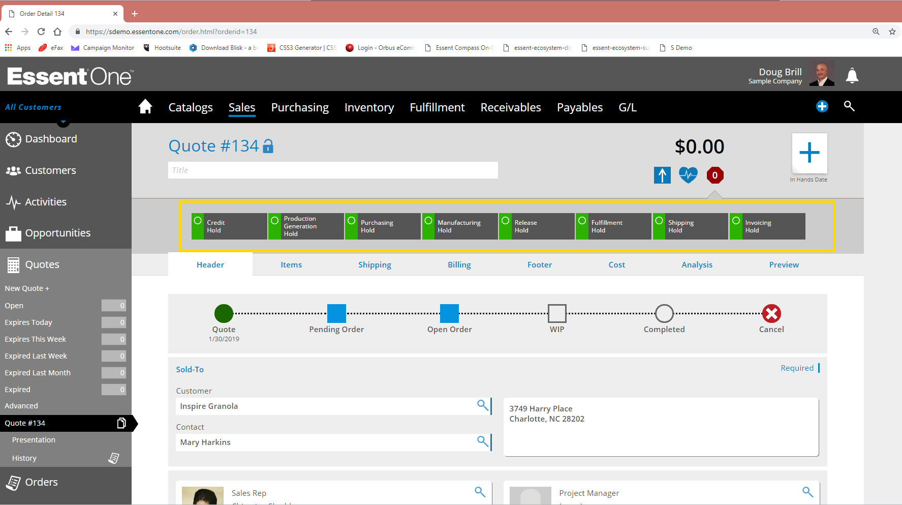 Workflow Holds on a Quote